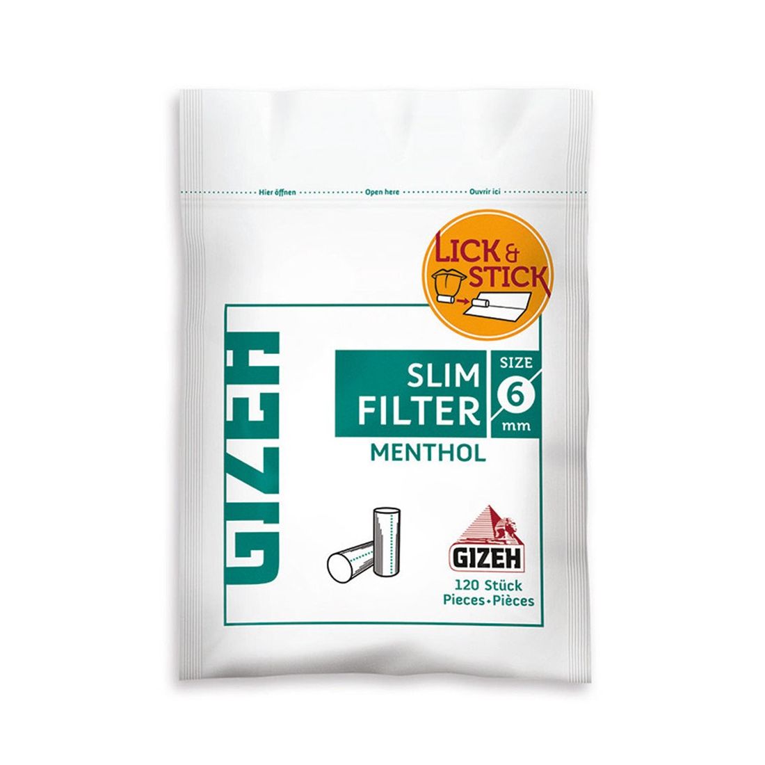 Gizeh Filtri Slim 6 mm Mentolo - Box 10 Bustine da 120 Filtri