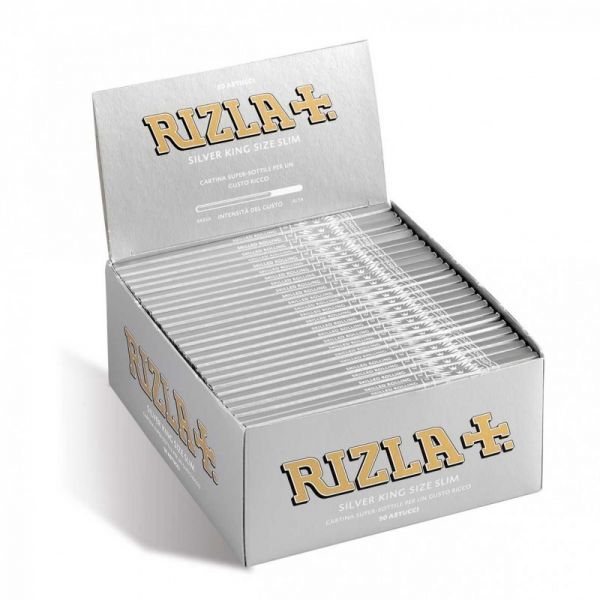 CARTINE RIZLA SILVER ARGENTO KING SIZE SLIM LUNGHE SCATOLA DA 50 LIBRETTI