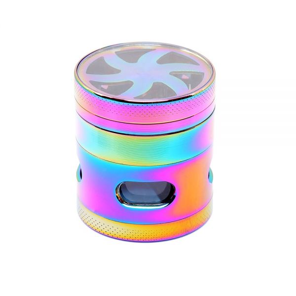 Atomic Grinder Tritatabacco in Metallo 4 Parti Window 40mm Fantasia Rainbow con Finestra di Ispezione