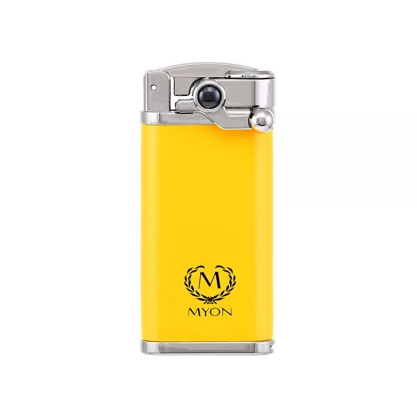 MYON ACCENDINO IN METALLO CIGAR KING GIALLO E CROMATO JET FLAME ANTIVENTO