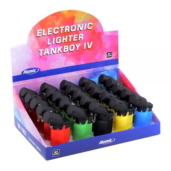 Atomic accendini elettronici Tankboy IV doppia fiamma jet antivento gommati colorati -  25 accendini ricaricabili