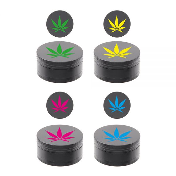Atomic Grinder Tritatabacco in Metallo Ø 50mm Black with 3D-Imprint Cannabis Leave -1 Pezzo