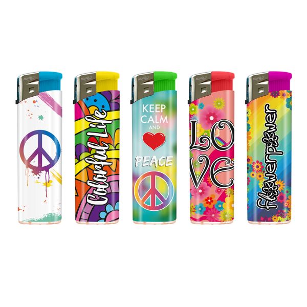 ACCENDINI ATOMIC ELETTRONICI RICARICABILI PEACE AND LOVE - 50 pz
