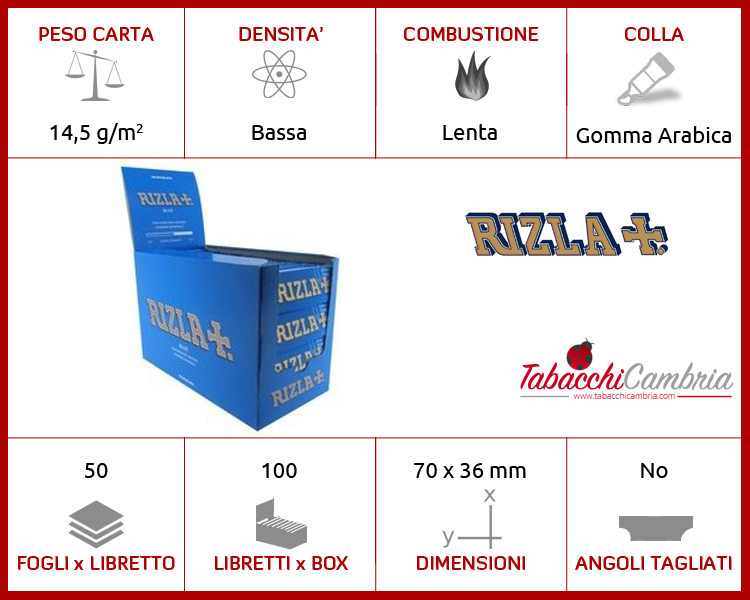 CARTINE RIZLA BLU CORTE SCATOLA DA 100 L
