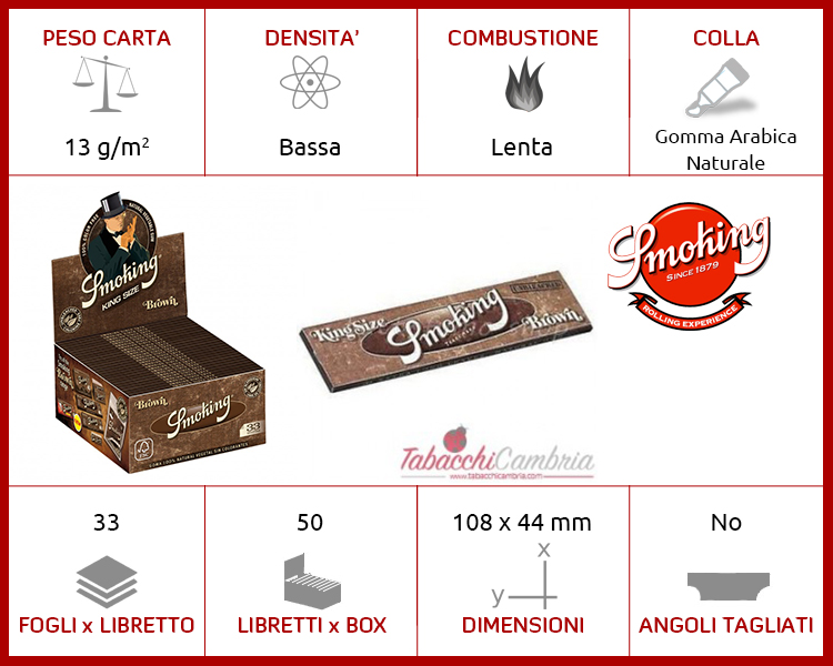 Cartina Smoking Brown KS Lunga + Filtri conf. da 24 libretti